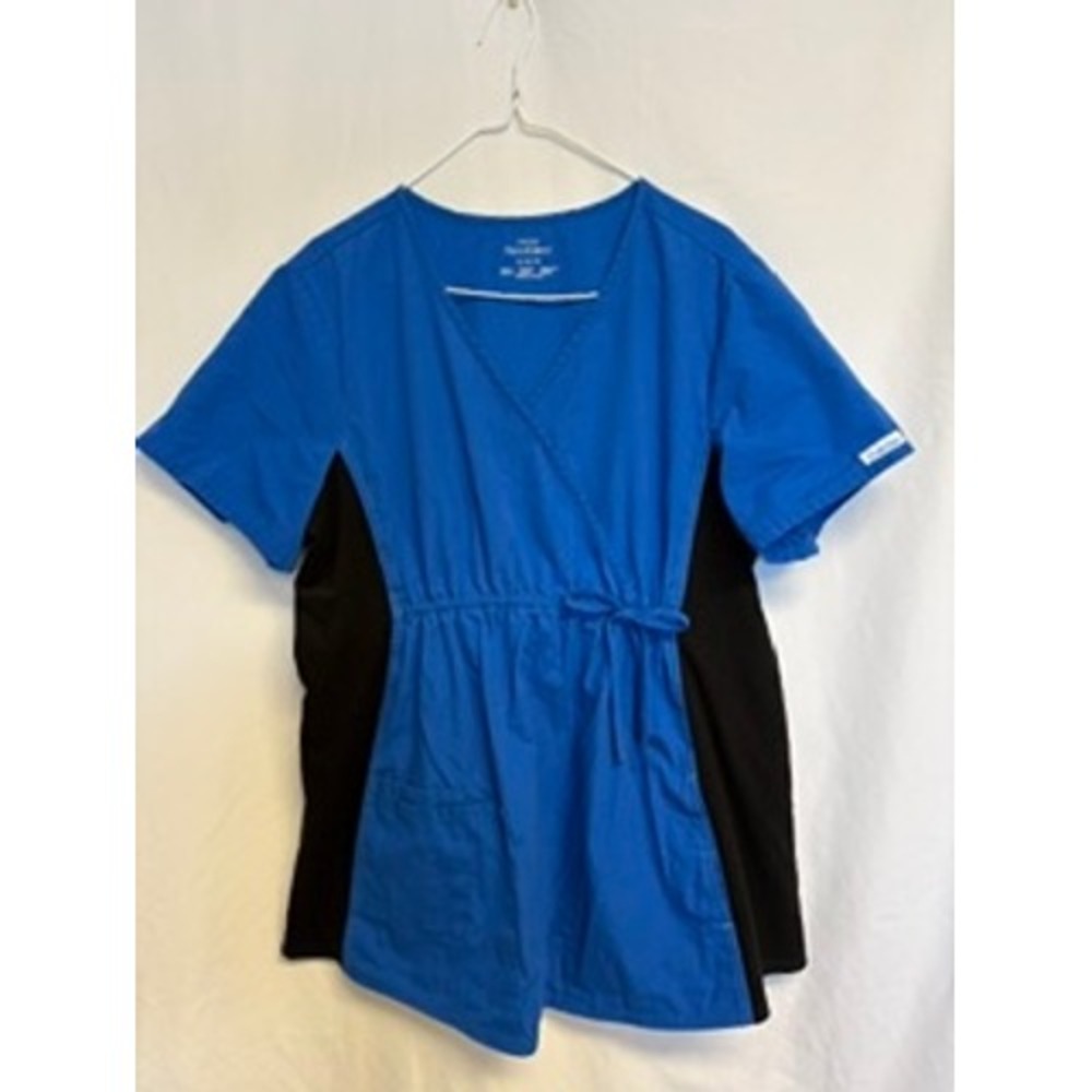 Cherokee Flexibles Scrub Top XL Royal Blue Black Mock Wrap Drawstring 2892 RYLB
